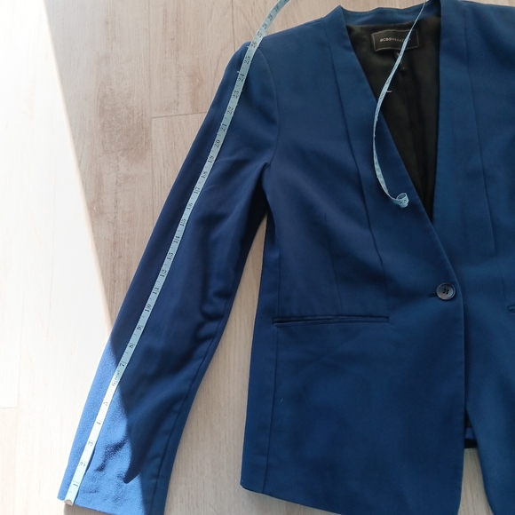 BCBGMaxAzria Chaya Blazer Blue Depth Single Button Collarless Pockets Large - Picture 8 of 15